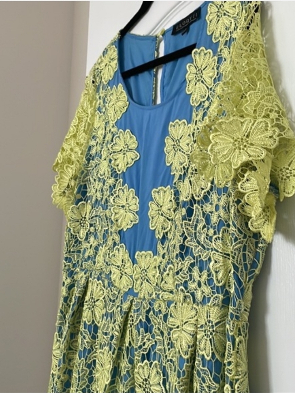 Elloquii - Yellow Floral Lace Overlay Dress - Picture 4 of 4